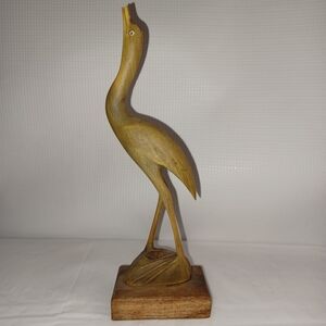 Wooden Crane Stork Bird Sculpture Hand Carved Sculpture Mid Century Art